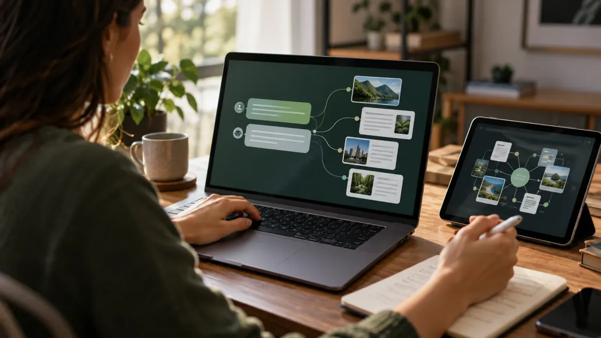 Pesquisa em interfaces ilustrativas de IA com cartões de fontes