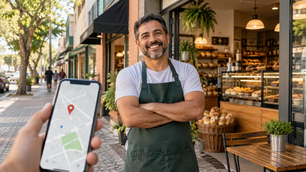 Comércio de bairro e consulta a um mapa de localização